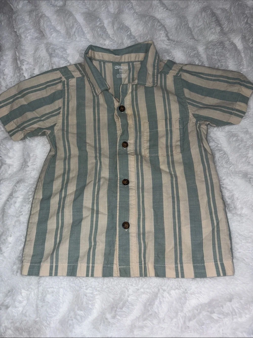 OshKosh B'gosh Short-Sleeve Striped Button-Up Shirt - Cream & Sage